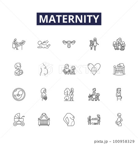 Maternity line vector icons and signs. Labor, Infant, Delivery, Birthing, Pregnancy, Mama, Postnatal, Mommy outline vector illustration set 100958329