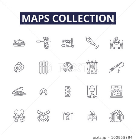 Maps collection line vector icons and signs. Mapping, Atlases, Topography, Geography, Charts, Surveys, Globes, Gazetteers outline vector illustration set Maps collection line vector icons and signs. Mapping, Atlases, Topography, Geography, Charts, Surveys, Globes, Gazetteers outline vector illustration set 100958394