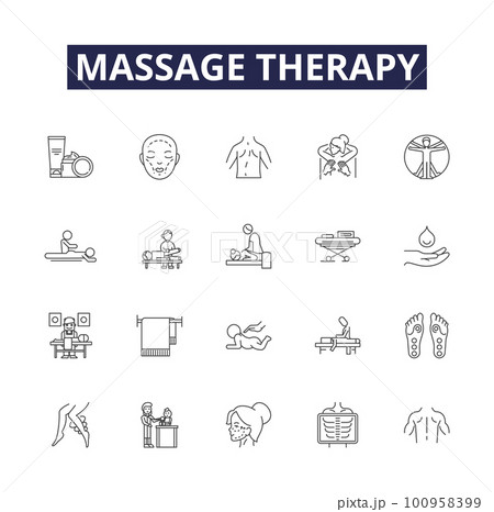 Massage therapy line vector icons and signs. Therapy, Relaxation, Soothing, Stress-relief, Muscular, Tissue, Swedish, Shiatsu outline vector illustration set Massage therapy line vector icons and signs. Therapy, Relaxation, Soothing, Stress-relief, Muscular, Tissue, Swedish, Shiatsu outline vector illustration set 100958399