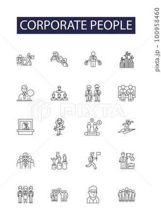 Corporate people line vector icons and signs. Professionals, Managers, Employees, Directors, Consultants, Analysts, Coordinators, Attorneys outline vector illustration set 100958460