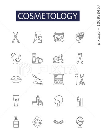 Cosmetology line vector icons and signs. salons, makeup, aesthetics, spas, treatments, esthetician, manicures,pedicures outline vector illustration set Cosmetology line vector icons and signs. salons, makeup, aesthetics, spas, treatments, esthetician, manicures,pedicures outline vector illustration set 100958467