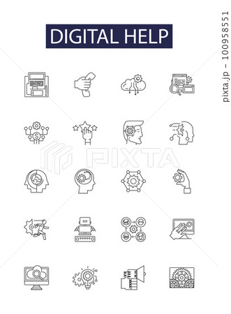 Digital help line vector icons and signs. digital, concept, support, technology, internet, business, people,background outline vector illustration set 100958551