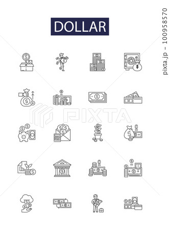 Dollar line vector icons and signs. Money, Currency, USD, Cash, Value, Bill, Cost, Prosperity outline vector illustration set Dollar line vector icons and signs. Money, Currency, USD, Cash, Value, Bill, Cost, Prosperity outline vector illustration set 100958570