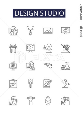 Design studio line vector icons and signs. Studio, Architecture, Drafting, Creativity, Interior, Graphic, CAD, Arts outline vector illustration set Design studio line vector icons and signs. Studio, Architecture, Drafting, Creativity, Interior, Graphic, CAD, Arts outline vector illustration set 100958667