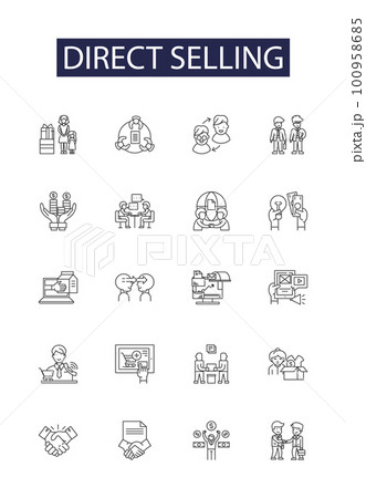Direct selling line vector icons and signs. Selling, Market, Direct, Retail, Multi-level, Advertising, Promotion, Merchandise outline vector illustration set 100958685