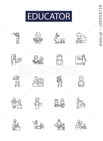 Educator line vector icons and signs. Coach, Leader, Mentor, Facilitator, Instructor, Tutor, Lecturer, Guide outline vector illustration set Educator line vector icons and signs. Coach, Leader, Mentor, Facilitator, Instructor, Tutor, Lecturer, Guide outline vector illustration set 100958728
