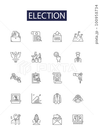 Election line vector icons and signs. Polling, Campaign, Ballot, Candidate, Popularity, Victory, Outcome, Services outline vector illustration set Election line vector icons and signs. Polling, Campaign, Ballot, Candidate, Popularity, Victory, Outcome, Services outline vector illustration set 100958734