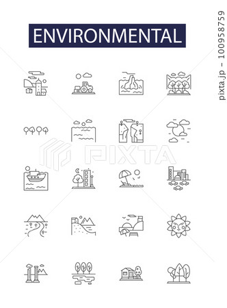 Environmental line vector icons and signs. sustainability, pollution, conservation, green, climate, nature, renewable, ecology outline vector illustration set 100958759