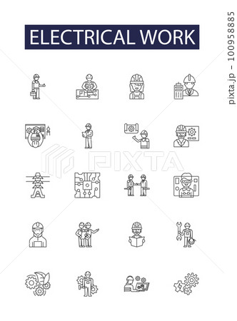 Electrical work line vector icons and signs. installation, servicing, repairing, rewiring, inspection, troubleshooting, upgrading,faultfinding outline vector illustration set Electrical work line vector icons and signs. installation, servicing, repairing, rewiring, inspection, troubleshooting, upgrading,faultfinding outline vector illustration set 100958885