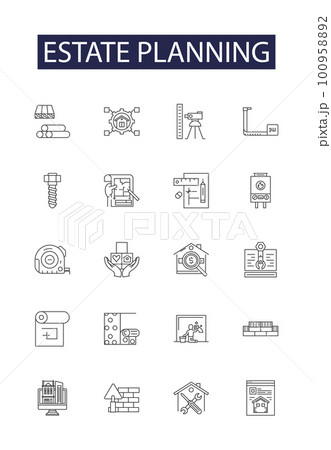 Estate planning line vector icons and signs. Trusts, Inheritance, Probate, Executor, Power of Attorney, Estate Tax, Guardianship, Estate Administration outline vector illustration set Estate planning line vector icons and signs. Trusts, Inheritance, Probate, Executor, Power of Attorney, Estate Tax, Guardianship, Estate Administration outline vector illustration set 100958892