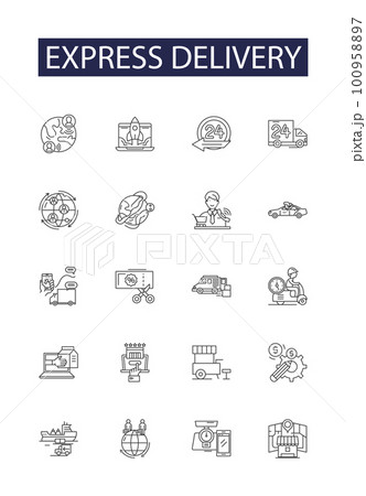 Express delivery line vector icons and signs. Delivery, Swift, Immediate, Rapid, Quick, Speedy, Prominent, Expressway outline vector illustration set Express delivery line vector icons and signs. Delivery, Swift, Immediate, Rapid, Quick, Speedy, Prominent, Expressway outline vector illustration set 100958897