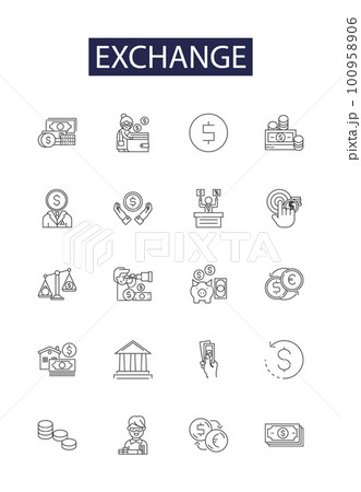Exchange line vector icons and signs. Exchange, Transfer, Trade, Interchange, Convert, Barter, Switch, Replace outline vector illustration set Exchange line vector icons and signs. Exchange, Transfer, Trade, Interchange, Convert, Barter, Switch, Replace outline vector illustration set 100958906