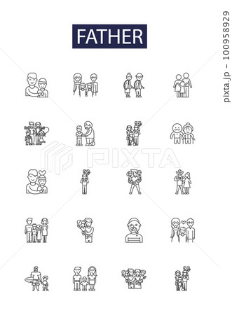 Father line vector icons and signs. Dad, Papa, Dadjee, Pops, Patriarch, Forebear, Sire, Old-Man outline vector illustration set Father line vector icons and signs. Dad, Papa, Dadjee, Pops, Patriarch, Forebear, Sire, Old-Man outline vector illustration set 100958929