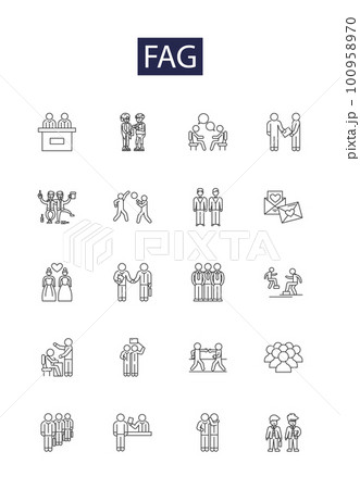 Fag line vector icons and signs. Cigar, Smoker, Smoking, Tobacco, Lifestyle, Brand, Butt, Filter outline vector illustration set 100958970