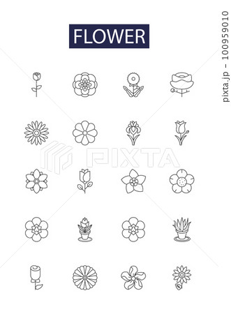 Flower line vector icons and signs. blossom, bloom, floral, botany, pollen, daisy, bouquet, gerbera outline vector illustration set Flower line vector icons and signs. blossom, bloom, floral, botany, pollen, daisy, bouquet, gerbera outline vector illustration set 100959010