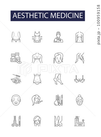 Aesthetic medicine line vector icons and signs. Medicine, Cosmetic, Skin, Rejuvenation, Procedures, Skin-care, Treatment, Surgery outline vector illustration set Aesthetic medicine line vector icons and signs. Medicine, Cosmetic, Skin, Rejuvenation, Procedures, Skin-care, Treatment, Surgery outline vector illustration set 100959158