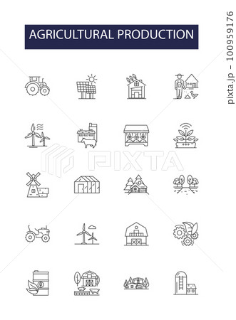 Agricultural production line vector icons and signs. Crops, Livestock, Harvest, Irrigation, Cultivation, Yield, Soil, Agronomy outline vector illustration set Agricultural production line vector icons and signs. Crops, Livestock, Harvest, Irrigation, Cultivation, Yield, Soil, Agronomy outline vector illustration set 100959176