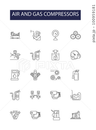 Air and gas compressors line vector icons and signs. Air, Gas, Industrial, Turbo, Rotary, Screw, Vacuum,Piston outline vector illustration set Air and gas compressors line vector icons and signs. Air, Gas, Industrial, Turbo, Rotary, Screw, Vacuum,Piston outline vector illustration set 100959181