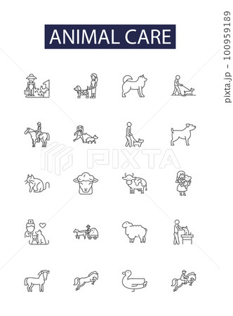 Animal care line vector icons and signs. Care, Veterinary, Pet, Feeding, Grooming, Training, Housing, Breeding outline vector illustration set Animal care line vector icons and signs. Care, Veterinary, Pet, Feeding, Grooming, Training, Housing, Breeding outline vector illustration set 100959189
