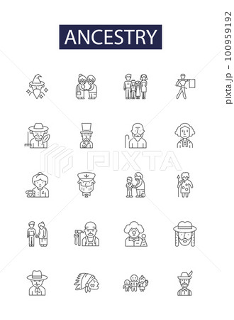 Ancestry line vector icons and signs. Descent, Origins, Heritage, Ancestors, Progenitors, Pedigree, Posterity, Dynasty outline vector illustration set Ancestry line vector icons and signs. Descent, Origins, Heritage, Ancestors, Progenitors, Pedigree, Posterity, Dynasty outline vector illustration set 100959192