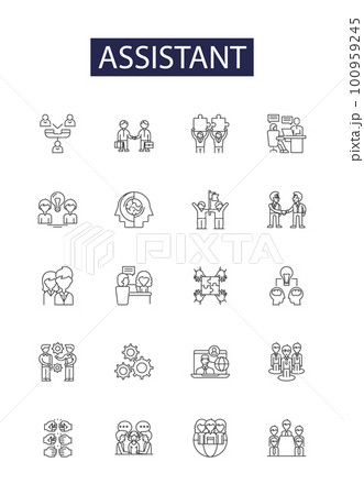 Assistant line vector icons and signs. Attendant, Clerk, Companion, Helper, Secretary, Stenographer, Admin, Associate outline vector illustration set 100959245