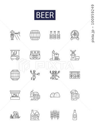 Beer line vector icons and signs. drink, glass, beer, pub, bar, lager, foam,beverage outline vector illustration set 100959249