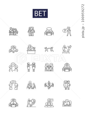Bet line vector icons and signs. Risk, Wager, Ante, Stake, Lay, Punt, Play, Ford outline vector illustration set 100959272