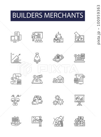 Builders merchants line vector icons and signs. construction, stack, industrial, builder, industry, material, business,build outline vector illustration set 100959363