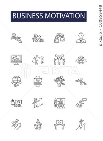 Business motivation line vector icons and signs. Success, Persistence, Vision, Profit, Goals, Boost, Reward, Action outline vector illustration set 100959449