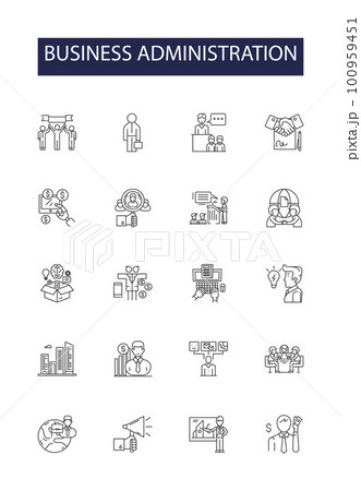Business administration line vector icons and signs. Business, Management, Leadership, Planning, Analysis, Strategy, Marketing, Financial outline vector illustration set 100959451