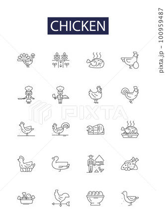 Chicken line vector icons and signs. Poultry, Fowl, Roast, Hen, cluck, wing, Drumstick, Coop outline vector illustration set Chicken line vector icons and signs. Poultry, Fowl, Roast, Hen, cluck, wing, Drumstick, Coop outline vector illustration set 100959487