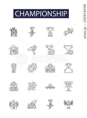 Championship line vector icons and signs. Competition, Trophy, Title, Victors, Prize, Contest, Finalists, Games outline vector illustration set Championship line vector icons and signs. Competition, Trophy, Title, Victors, Prize, Contest, Finalists, Games outline vector illustration set 100959496