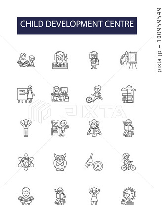 Child development centre line vector icons and signs. Development, Centre, Nursery, Preschool, Education, Learning, Early, Cognitive outline vector illustration set Child development centre line vector icons and signs. Development, Centre, Nursery, Preschool, Education, Learning, Early, Cognitive outline vector illustration set 100959549