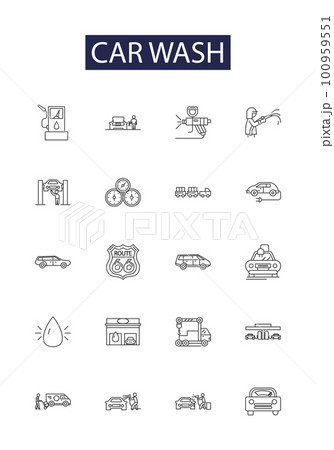 Car wash line vector icons and signs. wash, auto, detailing, polishing, scrubbing, shampooing, washing, steaming outline vector illustration set Car wash line vector icons and signs. wash, auto, detailing, polishing, scrubbing, shampooing, washing, steaming outline vector illustration set 100959551
