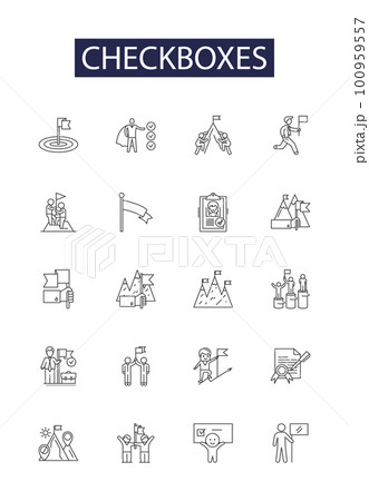 Checkboxes line vector icons and signs. Tickbox, Select, Option, Mark, Choice, Pick, Toggle, Radio outline vector illustration set 100959557