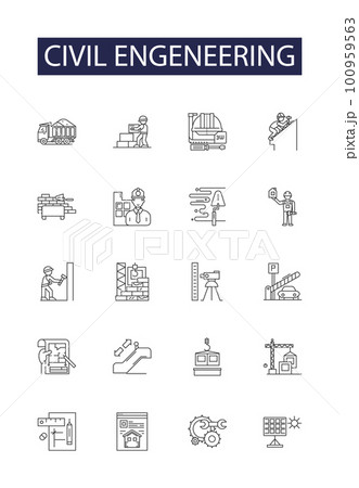 Civil engeneering line vector icons and signs. Engineering, Construction, Buildings, Structures, Infrastructure, Surveying, Foundations, Roads outline vector illustration set Civil engeneering line vector icons and signs. Engineering, Construction, Buildings, Structures, Infrastructure, Surveying, Foundations, Roads outline vector illustration set 100959563