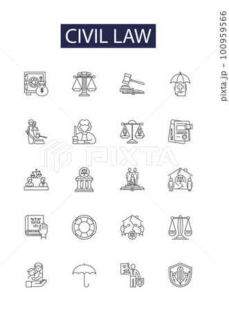 Civil law line vector icons and signs. Law, Rights, Litigation, Torts, Contracts, Property, Liability, Governments outline vector illustration set 100959566