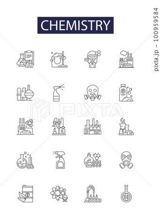 Chemistry line vector icons and signs. Atom, Charge, Compound, Solution, Ion, Synthesis, Equation, Buffer outline vector illustration set Chemistry line vector icons and signs. Atom, Charge, Compound, Solution, Ion, Synthesis, Equation, Buffer outline vector illustration set 100959584