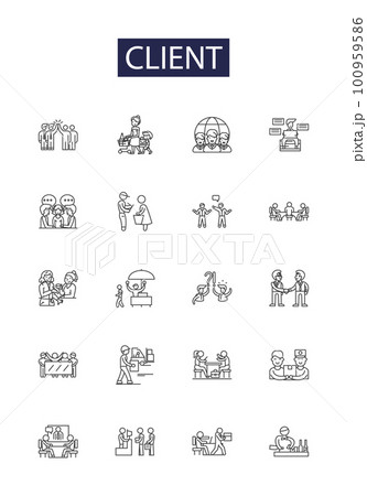 Client line vector icons and signs. business, customer, meeting, people, businessman, success, agreement,job outline vector illustration set Client line vector icons and signs. business, customer, meeting, people, businessman, success, agreement,job outline vector illustration set 100959586