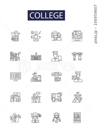 College line vector icons and signs. universities, education, learning, degree, degree-granting, campus, matriculate, lecture outline vector illustration set College line vector icons and signs. universities, education, learning, degree, degree-granting, campus, matriculate, lecture outline vector illustration set 100959607
