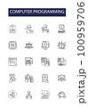 Computer programming line vector icons and signs. scripting, debugging, algorithm, software, language, compiler, syntax, development outline vector illustration set 100959706