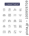 Commitment line vector icons and signs. Adherence, Obligation, Loyalty, Conviction, Assurance, Steadfastness, Fidelity,Devotion outline vector illustration set 100959709