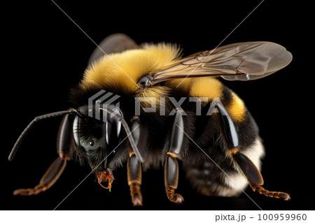 A macro extreme closeup of fluffy bumblebee. AI generative image A macro extreme closeup of fluffy bumblebee. AI generative image 100959960