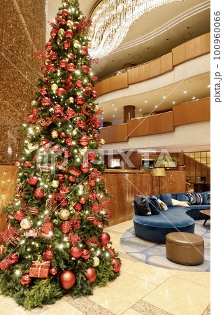 クリスマスの装飾が施されたクリスマスツリー クリスマスの装飾が施されたクリスマスツリー 100960066