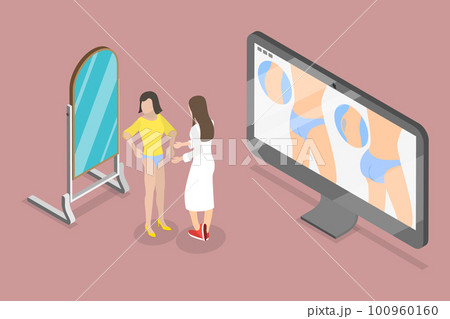 3D Isometric Flat Vector Conceptual Illustration of Buttock Enhancement Augment Surgery 100960160