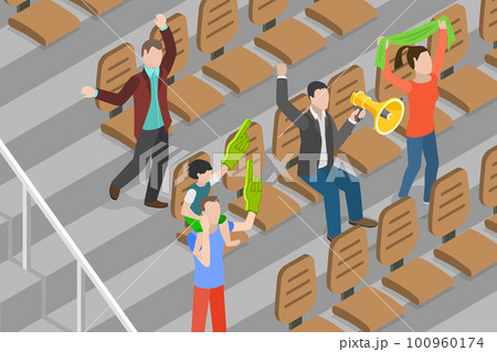 3D Isometric Flat Vector Conceptual Illustration of Cheerful Fans Watching a Match 100960174