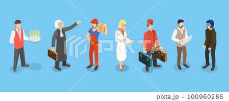 3D Isometric Flat Vector Set of Professions 100960286