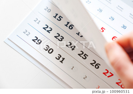 flipping through the pages of the flip calendar. flipping through the pages of the flip calendar. 100960531