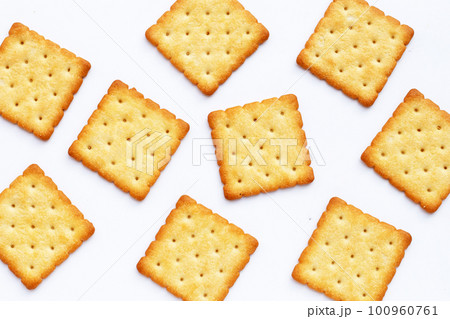Dry cracker cookies on white background. Dry cracker cookies on white background. 100960761