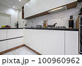 Large white and black luxury kitchen interior 100960962